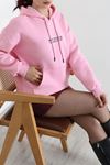 Kadın Kapşonlu Baskılı Sweat Pembe Model TV-101840