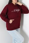Kadın Kapşonlu Baskılı Sweat Bordo Model TV-101462