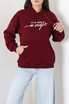 Kadın Kapşonlu Baskılı Sweat Bordo Model TV-101462