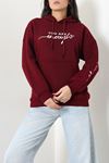 Kadın Kapşonlu Baskılı Sweat Bordo Model TV-101462
