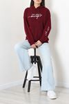 Kadın Kapşonlu Baskılı Sweat Bordo Model TV-101462