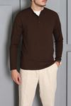 Erkek Fitilli Modal Henley Sweatshirt Kahve