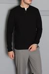 Erkek Fitilli Modal Henley Sweatshirt Siyah