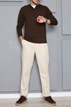 Erkek Fitilli Modal Henley Sweatshirt Kahve
