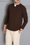 Erkek Fitilli Modal Henley Sweatshirt Kahve