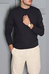 Erkek Fitilli Modal Henley Sweatshirt Füme