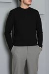 Erkek Fitilli Modal Henley Sweatshirt Siyah