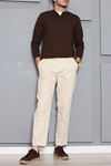 Erkek Fitilli Modal Henley Sweatshirt Kahve