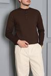 Erkek Fitilli Modal Henley Sweatshirt Kahve