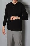 Erkek Fitilli Modal Henley Sweatshirt Siyah