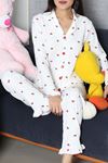 Kadın Bürümcük Düğmeli Pijama Takımı Beyaz