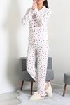 Kadın Bürümcük Düğmeli Pijama Takımı Kırmızıkalp