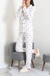 Kadın Bürümcük Düğmeli Pijama Takımı Beyaz
