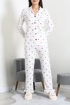 Kadın Bürümcük Düğmeli Pijama Takımı Beyaz