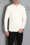 Erkek Fitilli Modal Henley Sweatshirt Beyaz