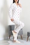 Kadın Bürümcük Düğmeli Pijama Takımı Beyaz