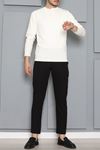 Erkek Fitilli Modal Henley Sweatshirt Beyaz