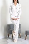 Kadın Bürümcük Düğmeli Pijama Takımı Beyaz