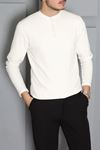 Erkek Fitilli Modal Henley Sweatshirt Beyaz