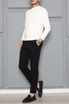 Erkek Fitilli Modal Henley Sweatshirt Beyaz