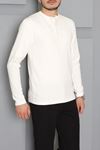 Erkek Fitilli Modal Henley Sweatshirt Beyaz