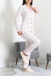 Kadın Bürümcük Düğmeli Pijama Takımı Kırmızıkalp