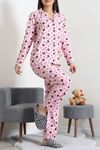 Kadın Süet Düğmeli Pijama Takımı Pembeçiçek