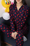 Kadın Süet Düğmeli Pijama Takımı Lacikırmızı