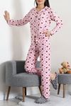 Kadın Süet Düğmeli Pijama Takımı Pembeçiçek