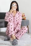 Kadın Süet Düğmeli Pijama Takımı Pembeçiçek