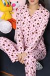 Kadın Süet Düğmeli Pijama Takımı Pembeçiçek