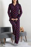 Kadın Süet Düğmeli Pijama Takımı Lacikırmızı