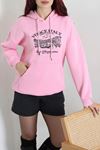 Kadın Kapşonlu Baskılı Sweat Pembe Model TV-101276
