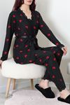 Kadın Süet 3'Lü Pijama Set Siyahkırmızı
