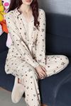 Kadın Süet 3'Lü Pijama Set Vizon