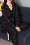 Kadın Süet 3'Lü Pijama Set Siyahkırmızı