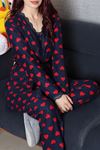 Kadın Süet 3'Lü Pijama Set Lacivertkırmızı