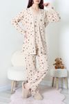 Kadın Süet 3'Lü Pijama Set Vizon