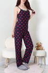 Kadın Süet 3'Lü Pijama Set Lacivertkırmızı