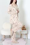 Kadın Süet 3'Lü Pijama Set Vizon