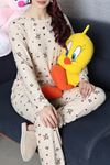 Kadın Süet Alt Üst Pijama Takımı Bejayı