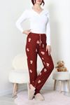 Kadın Desenli Süet Pijama Altı Kahveayı