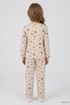 5-12 Yaş Süet Düğmeli Çocuk Pijama Takımı Bejkahve