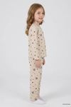 5-12 Yaş Süet Düğmeli Çocuk Pijama Takımı Bejkahve