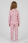 5-12 Yaş Baskılı Süet Düğmeli Çocuk Pijama Takımı Pembekahve