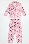 5-12 Yaş Baskılı Süet Düğmeli Çocuk Pijama Takımı Pembekahve