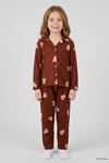 5-12 Yaş Baskılı Süet Düğmeli Çocuk Pijama Takımı Kiremit
