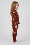 5-12 Yaş Baskılı Süet Düğmeli Çocuk Pijama Takımı Kiremit