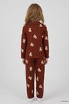 5-12 Yaş Baskılı Süet Düğmeli Çocuk Pijama Takımı Kiremit