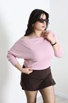 Kadın Yumoş Kayık Yaka Büyük Beden Bluz Pembe
